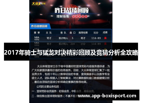 2017年骑士与猛龙对决精彩回顾及竞猜分析全攻略